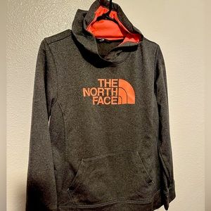 Pullover Hoodie Grey North Face with salmon/pinkish logos